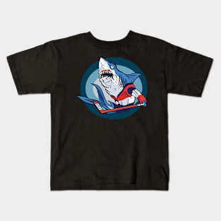 Shark plays hockey Kids T-Shirt